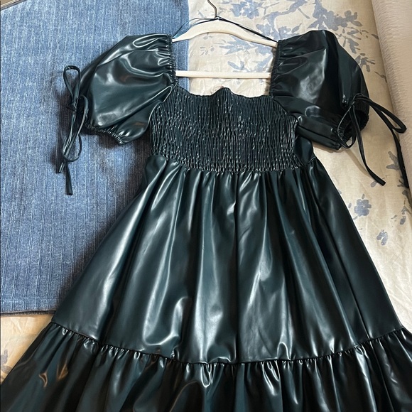 BRAND NEW Dark Teal Leather Dress - Picture 3 of 4